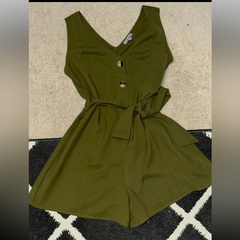 Wishlist Khaki Green Romper with Belted Waist
